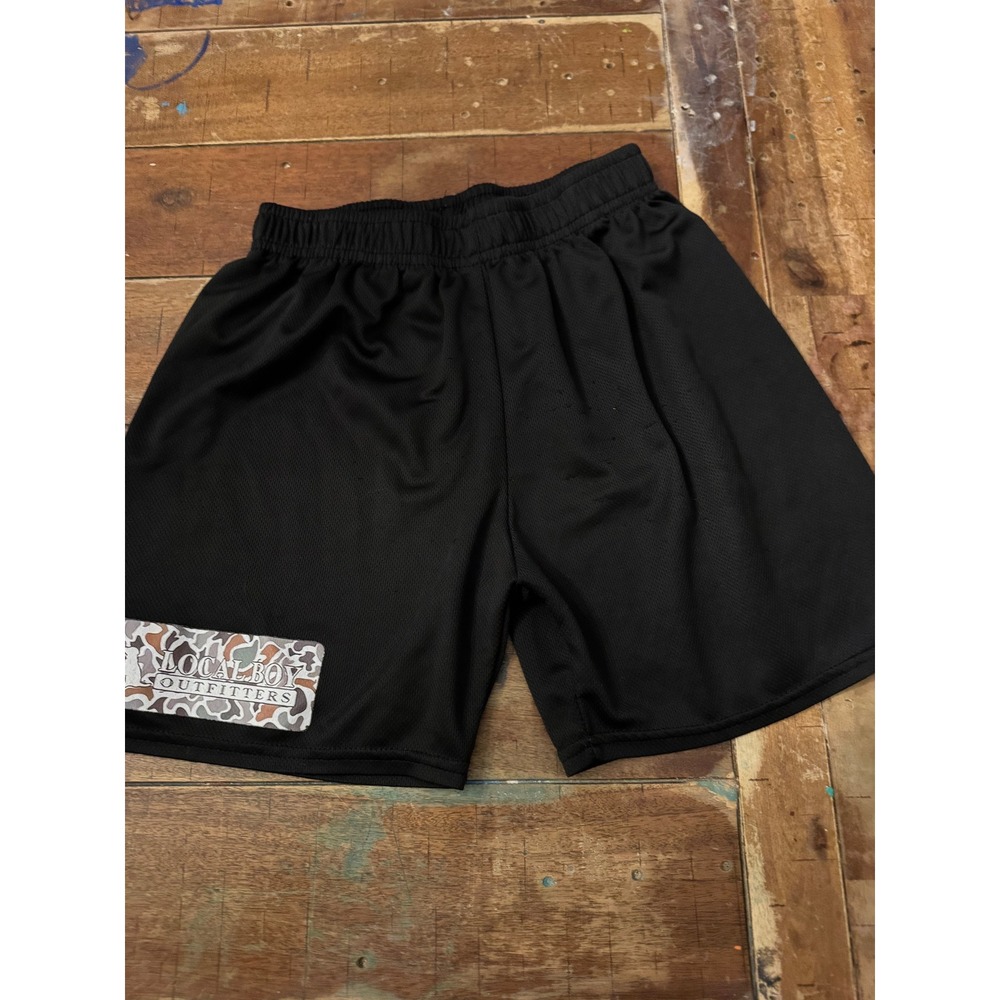 Local Boy Outfitters Kids Black Mesh Athletic Shorts Camo Logo Patch Size 11-12Y